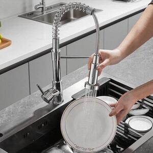 Rubinetto da cucina con doccetta - Rubinetto Gootstein con meccanismo di risciacquo rotante - Rapido scarico Gootstein - Rotazione a 360 gradi - 156 kg - Colore argento