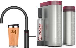"QUOOKER FUSION ROUND beccuccio fisso nero VAQ PRO3 con CUBO 2 (3FRBLKCUBE)" Rubinetto per acqua bollente a 100°C con sistema di acqua potabile Incluso thermo mug