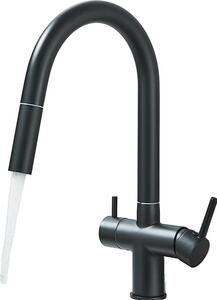 Miscelatore da cucina, doppio beccuccio estraibile, rubinetto girevole a 360° per acqua calda e fredda, design in acciaio inossidabile, nero opaco
