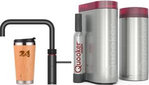 "QUOOKER FUSION SQUARE beccuccio fisso nero COMBI B con CUBE 2 (22FSBLKCUBE)" Rubinetto per acqua bollente a 100°C con sistema di acqua potabile Incluso thermo mug