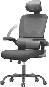 Sedia da ufficio - sedile ergonomico Naspaluro - poltrona con bracciolo ribaltabile a 90° e poggiatesta regolabile - supporto lombare - regolabile in altezza