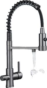 Miscelatore da cucina, bocca girevole a 360 gradi, funzione di spruzzo estraibile, colore grigio canna di fucile