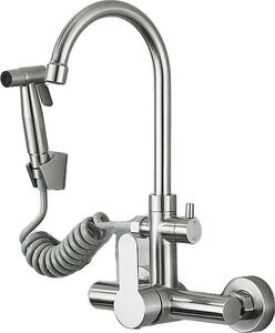 Rubinetto per lavabo, acciaio inox, a parete, nichel spazzolato B