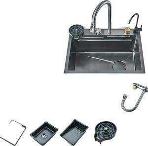 Lavello in acciaio inox, miscelatore a 3 vie, design rettangolare, set A2