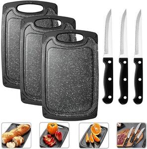 Set completo Azomor con taglieri e coltelli da bistecca dotati di scanalature per il succo e manici antiscivolo