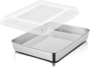 Azomor - Stampo rettangolare in acciaio inossidabile con coperchio, per un uso versatile