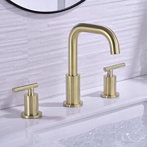 Rubinetto per bagno a due maniglie, rubinetto per vasca da bagno in ottone da 20 cm, rubinetto a tre vie con scarico girevole a 360 gradi, tubo di alimentazione e troppopieno in rame, finitura oro lucido