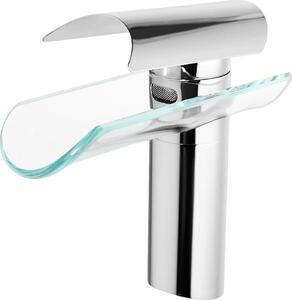 Rubinetto per lavabo, struttura in ottone, bocca a cascata, grigio chiaro