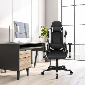 COSTWAY Sedia da gioco a 360, sedia girevole in stile racing con poggiatesta e cuscino lombare, angolo di inclinazione regolabile, sedia ergonomica per computer per gioco, casa, ufficio (bianco)