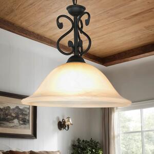 Lampada a sospensione nera "Dorothea" in vetro alabastro Ø25cm rotonda Lampada a sospensione rustica per tavolo da pranzo