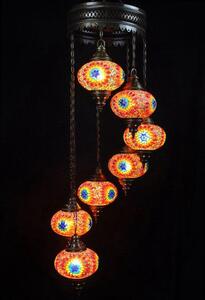 Lampada a sospensione in vetro in stile orientale - Lampadario con 7 sfere colorate a mosaico - Lunghezza 135 cm