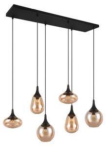 Lampadario a 6 luci Lumina con vetro ambrato