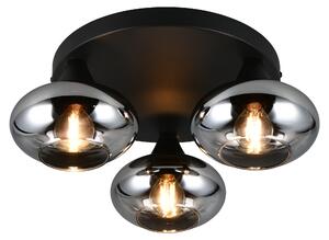 Lampada da soffitto, metallo, nero, vetro color fumo, P 39 cm