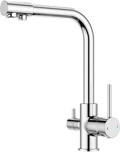 Rubinetto da cucina in cromo lucido con tripla funzione, rotazione a 360 gradi e braccio di lavaggio con allacciamento per acqua potabile