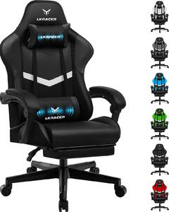 LUCKRACER sedia da gioco sedia da ufficio ergonomica con cuscino lombare cuscino poggiatesta, sedia da gioco regolabile in altezza capacità di carico 150 kg, poggiapiedi nero