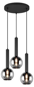 Lampada a sospensione a 3 luci, vetro fumé / nero