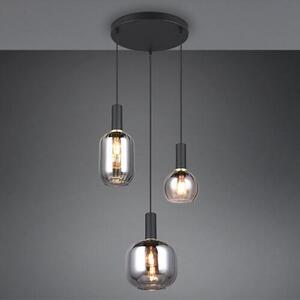 Lampada a sospensione DIVA, nera e cromata, 3 attacchi E27, 10W ciascuno, in vetro, dimensioni: 150x38x30 cm, grado di protezione IP20, marca Trio