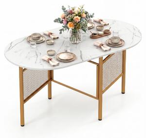 KOMFOTTEU Tavolo da pranzo ovale per 6-8 persone, tavolo pieghevole con gambe in metallo robuste e piano in legno, tavolo pieghevole salvaspazio, tavolo da cucina, tavolo per soggiorno e sala da pranzo, dimensioni 150 x 80 x 76 cm