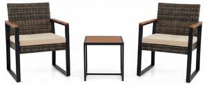 Set di mobili da balcone KOMFOTTEU in rattan sintetico PE, set da giardino composto da 3 pezzi con 2 sedie e un tavolino, set per balcone con cuscini rimovibili, capacità di carico di 150 kg, set di sedute per balcone, terrazza o giardino
