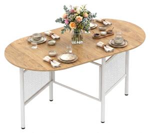KOMFOTTEU Tavolo da pranzo ovale per 6-8 persone, tavolo pieghevole con gambe in metallo robuste e piano in legno, tavolo pieghevole salvaspazio, tavolo da cucina, tavolo per soggiorno e sala da pranzo, dimensioni 150 x 80 x 76 cm