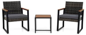 Set di mobili da balcone KOMFOTTEU in rattan sintetico PE, set da giardino composto da 3 pezzi con 2 sedie e un tavolino, set per balcone con cuscini rimovibili, capacità di carico di 150 kg, set di sedute per balcone, terrazza o giardino