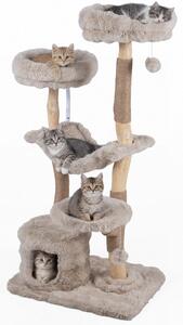 KOMFOTTEU, albero per gatti da 147 cm, con amaca, cuccia e 3 piattaforme. Tiragraffi per gatti in peluche e legno massello, struttura a più livelli con colonne per graffiare e 2 palline in peluche per gatti