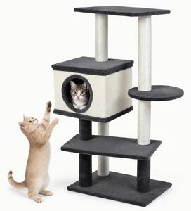 Albero per gatti KOMFOTTEU, altezza 99 cm, con cuccia, pannello in sisal per graffiare e pali per graffiare