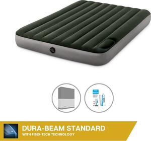 Letto ad aria Intex - 2 persone - 152 x 203 x 25 cm - Verde - Con pompa a pedale incorporata + lenzuola antracite + set di riparazione