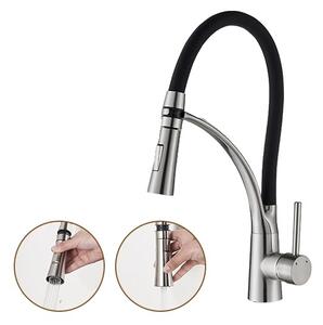 Miscelatore da cucina, Funzione spray estraibile, Rotazione di 360 gradi, Funzionamento monocomando, Nickel spazzolato