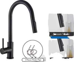 Rubinetto da cucina, funzione spray estraibile, design a montaggio a filo, nero opaco