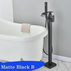 Miscelatore per vasca da bagno, doppia maniglia, design a cascata, tappetino nero B
