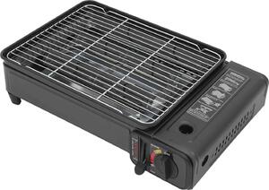 Barbecue a gas da campeggio - Barbecue da tavolo - Potenza 2,2 kW - Bruciatori a doppia fila - Cartuccia di butano 220/250 g e bombola GPL - Consumo 160 g/h - Griglia - 42×26×11 cm - Nero