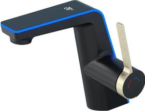Rubinetto per lavabo, indicatore di temperatura a LED, comando monocomando, nero, compreso tubo flessibile da 60 cm