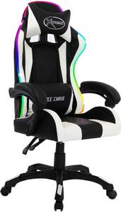 Sedia da gioco con luci LED RGB in ecopelle bianca e nera
