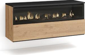 COZY Caminetto elettrico LED, 102x35x45cm, Camino elettrico, da appendere, Rovere e Nero