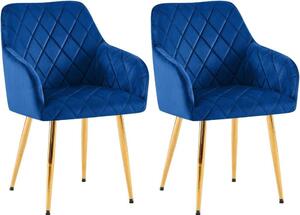 Set di 2 sedie da pranzo - sedute in velluto - posizione di seduta comoda, fino a 150 kg | Colore: blu scuro | Materiale alloggiamento: oro metallizzato