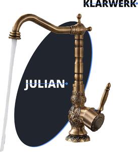JULIAN | Rubinetto da cucina vintage premium in ottone spazzolato | rubinetto retrò in acciaio inox rubinetto miscelatore cucina gastro | ruotabile a 360° 2 attacchi