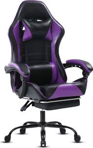 Sedia da gioco AIORBER, in Finto cuoio, con poggiapiedi, regolabile, con rotelle, ergonomica, sedie da ufficio, girevole a 360°, per camera da letto, ufficio, 65x65x123 cm, viola