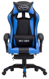 Sedia da Gaming con Poggiapiedi Blu e Nera in Pelle finta