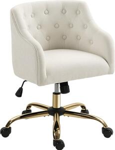 Sedia da ufficio Fortuna Lai, sedia da scrivania girevole, sedia da ufficio regolabile in altezza con funzione oscillante, effetto lino, sedia da trucco per camera da letto, studio, beige