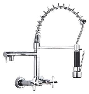 Rubinetto da cucina, doppio manico, a parete, cromato con fibbia