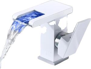 Rubinetto da lavabo, indicatore di temperatura a LED, struttura in ottone resistente, BIANCO