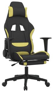 Sedia da gaming vidaXL con poggiapiedi, tessuto nero e verde chiaro