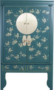 Fine Asianliving Armadio da matrimonio cinese dipinto a mano Farfalle verde acqua - Collezione Orientique W100xD55xH175cm Armadio cinese Armadio da matrimonio cinese Mobili orientali Asiatici
