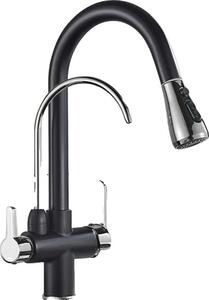 Rubinetto da cucina, doppia maniglia, acqua calda e fredda, nero e cromato B
