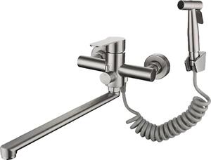 Miscelatore da cucina in acciaio inox, design monocomando, montaggio a parete, nichel spazzolato A