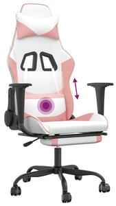 Sedia da gaming vidaXL con funzione massaggio e poggiapiedi, in ecopelle bianca e rosa