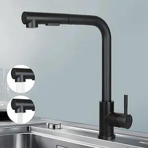 ZMH Rubinetto da cucina nero estraibile Rubinetto a spruzzo Rubinetto per lavello Rubinetto girevole a 360° Rubinetto in acciaio inox con 2 tipi di spruzzo