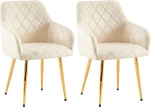 Set di 2 sedie da pranzo - sedute in velluto - posizione di seduta comoda, fino a 150 kg | Colore: crema | Materiale alloggiamento: oro metallizzato