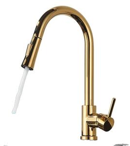 Rubinetto da cucina, Funzione spray estraibile, Design contemporaneo, Oro lucido no sense